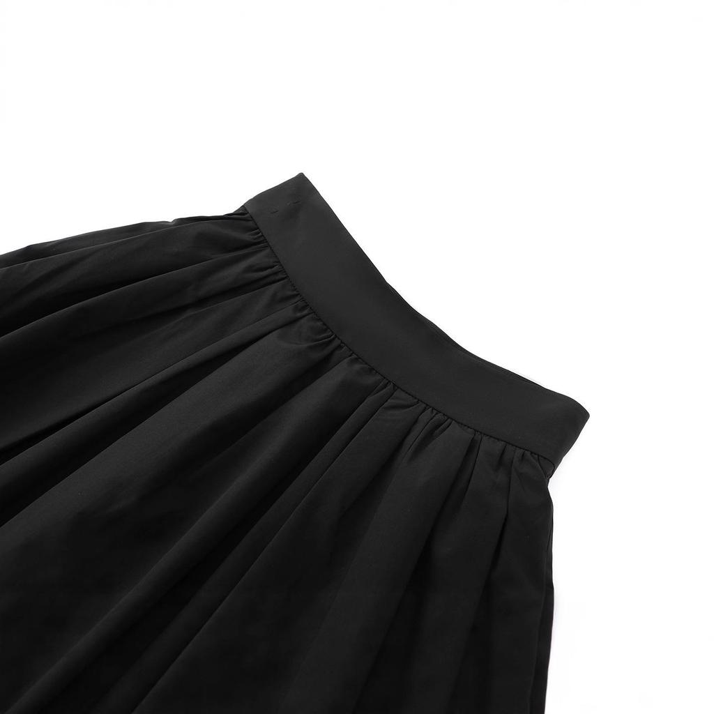 2025 Winter Women's Casual Black High-Waisted Full Skirt