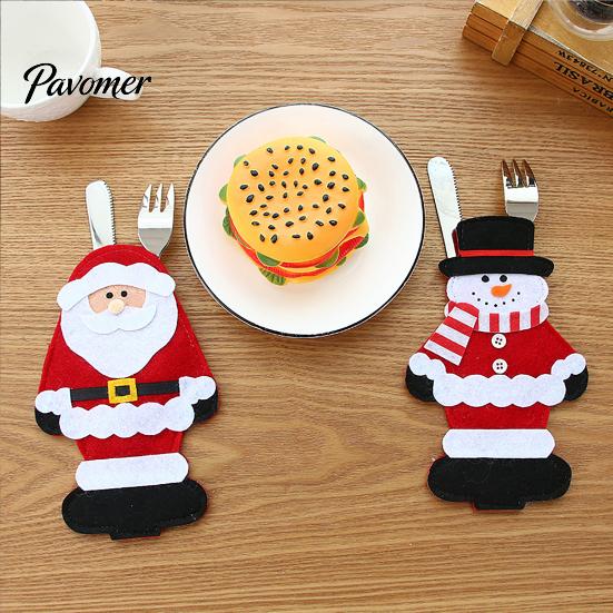Christmas Tableware Decor Cutlery Holder Pockets, Santa Snowman Reindeer Bags, Pouch for Parties Bags Spoon Knife Fork, Xmas Party Dinner Table