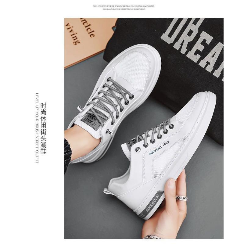Mens Mesh Breathable Hollow Out Casual Lightweight Low Top Board Sneakers White Walking Shoes