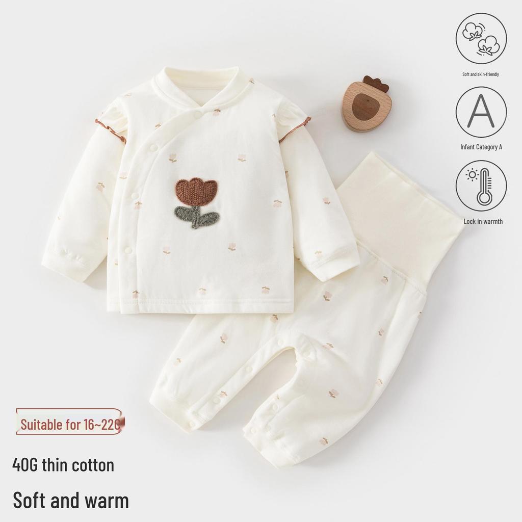 Klasse A Baumwolle Baby Langarm-Oberteil & High-Waist Hose Set, Druckknöpfe, Ganzjahresartikel, Leicht, Neugeborenen Unterwäsche