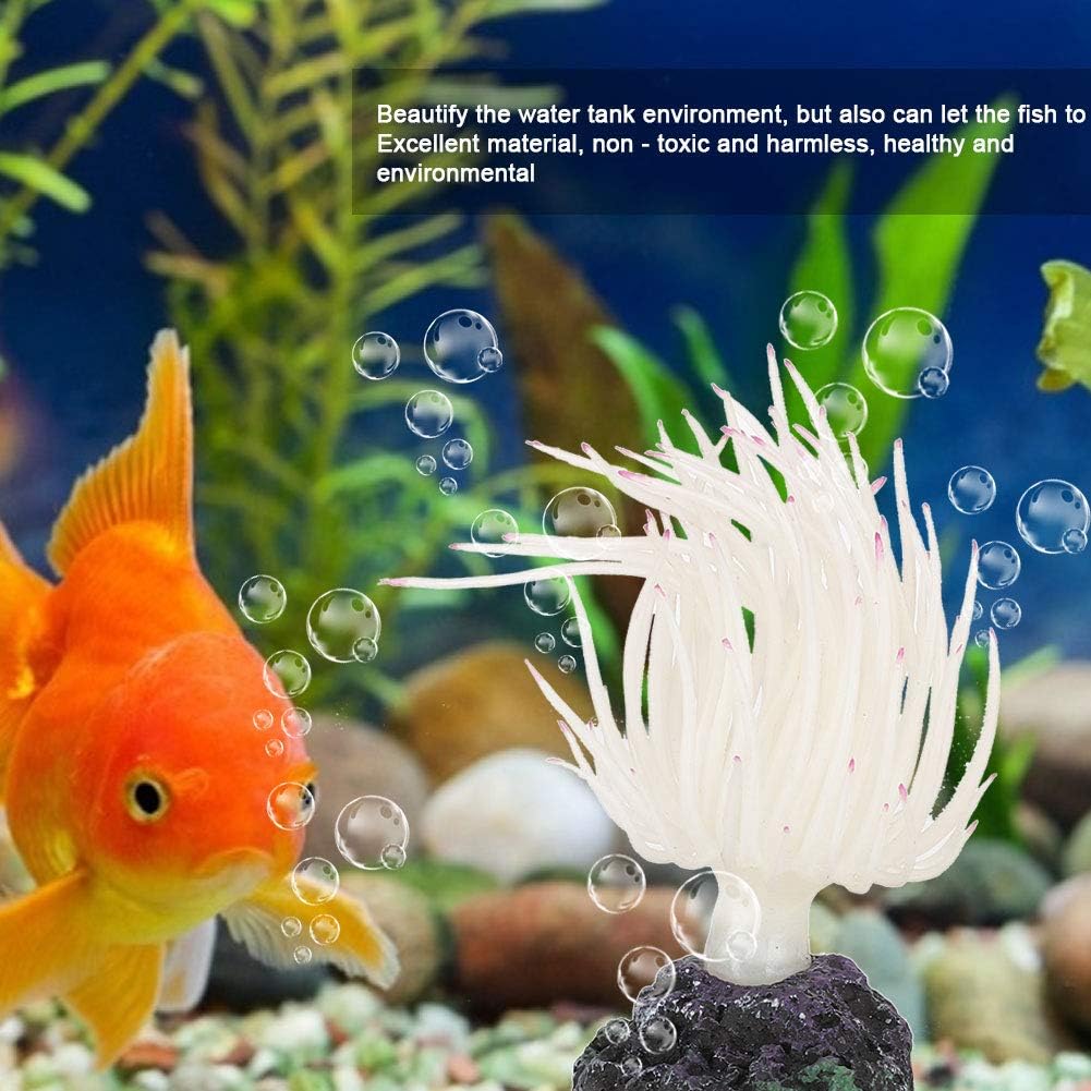 Aquarium Coral Ornaments, Aquarium White Emulational Water Grass Soft Coral Decoration Fish Tank Artificial Sea Urchin Marine Organism Ornaments