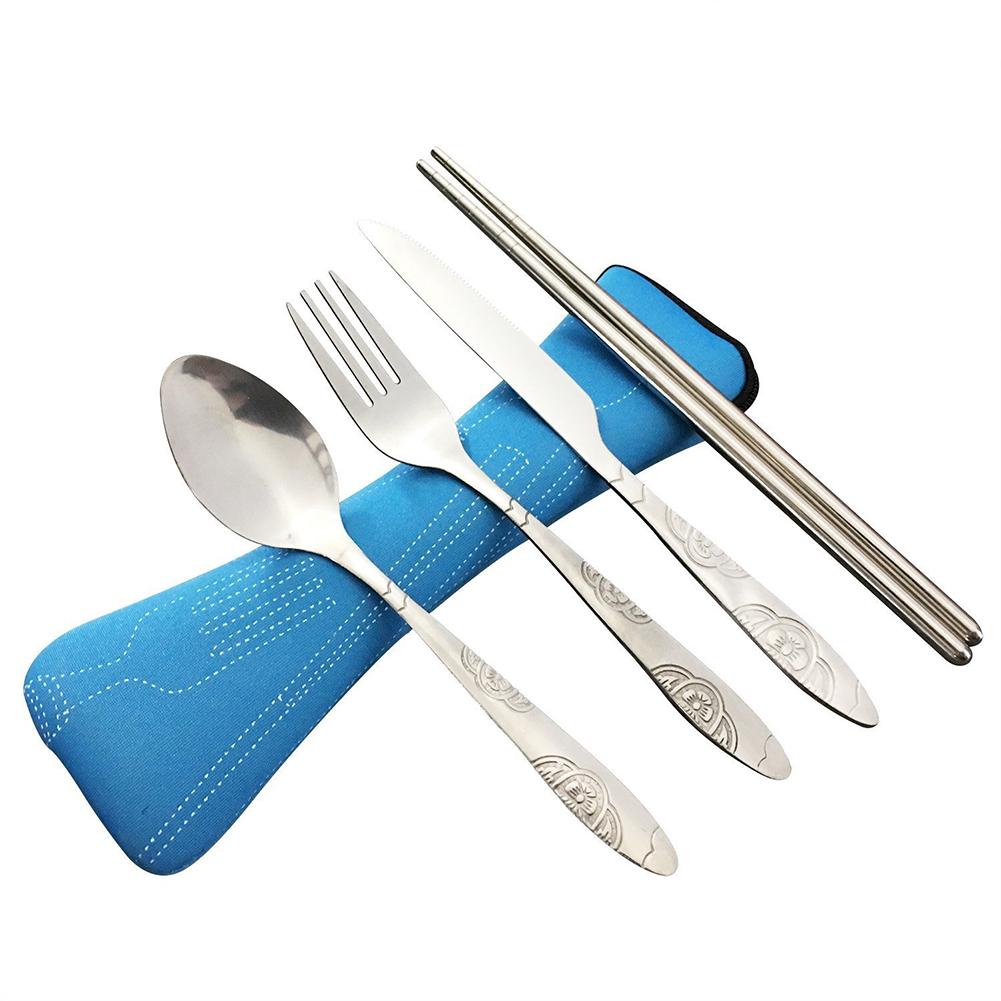 Portable Lunch Tableware Cutlery Set Stainless Steel Spoon Fork Cutter Chopsticks Travel Outdoor