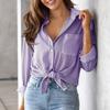 Camicia da donna con colletto, manica lunga, monopetto, top con taschino, vestibilità ampia, traspirante, top da ufficio