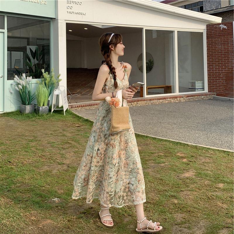 Women s French Floral Slip Dress - Summer Style, Gentle Elegance S