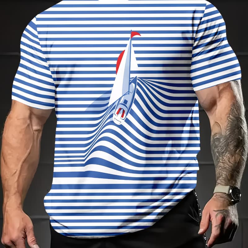 

Men s 3D printed short-sleeved T-shirt, art style fashion top with comfortable fit crew neck design S