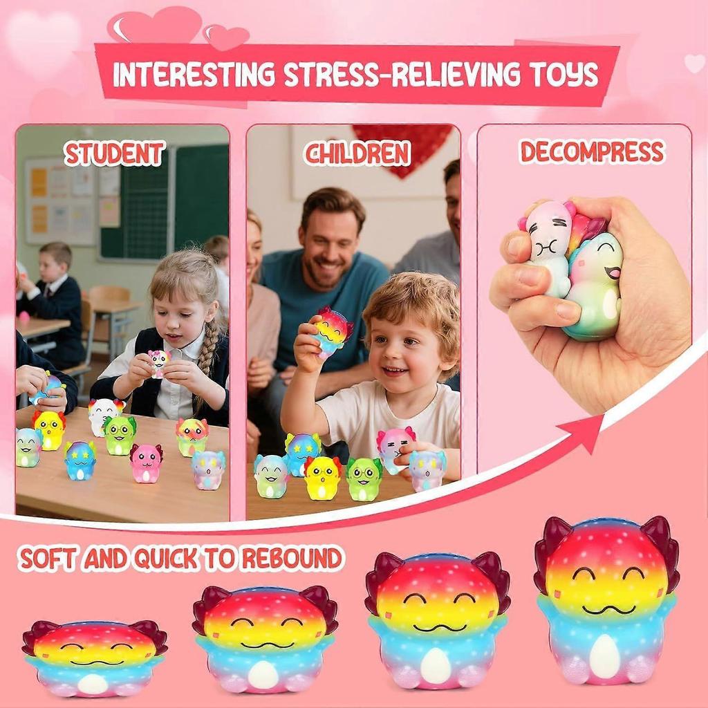 24PCS Axolotl Mochi Squishy Toys for Classroom, Gifts for Kids with Exchange Cards, Classroom Party Favors for Boys and Girls, Funny Stress Relief Toy