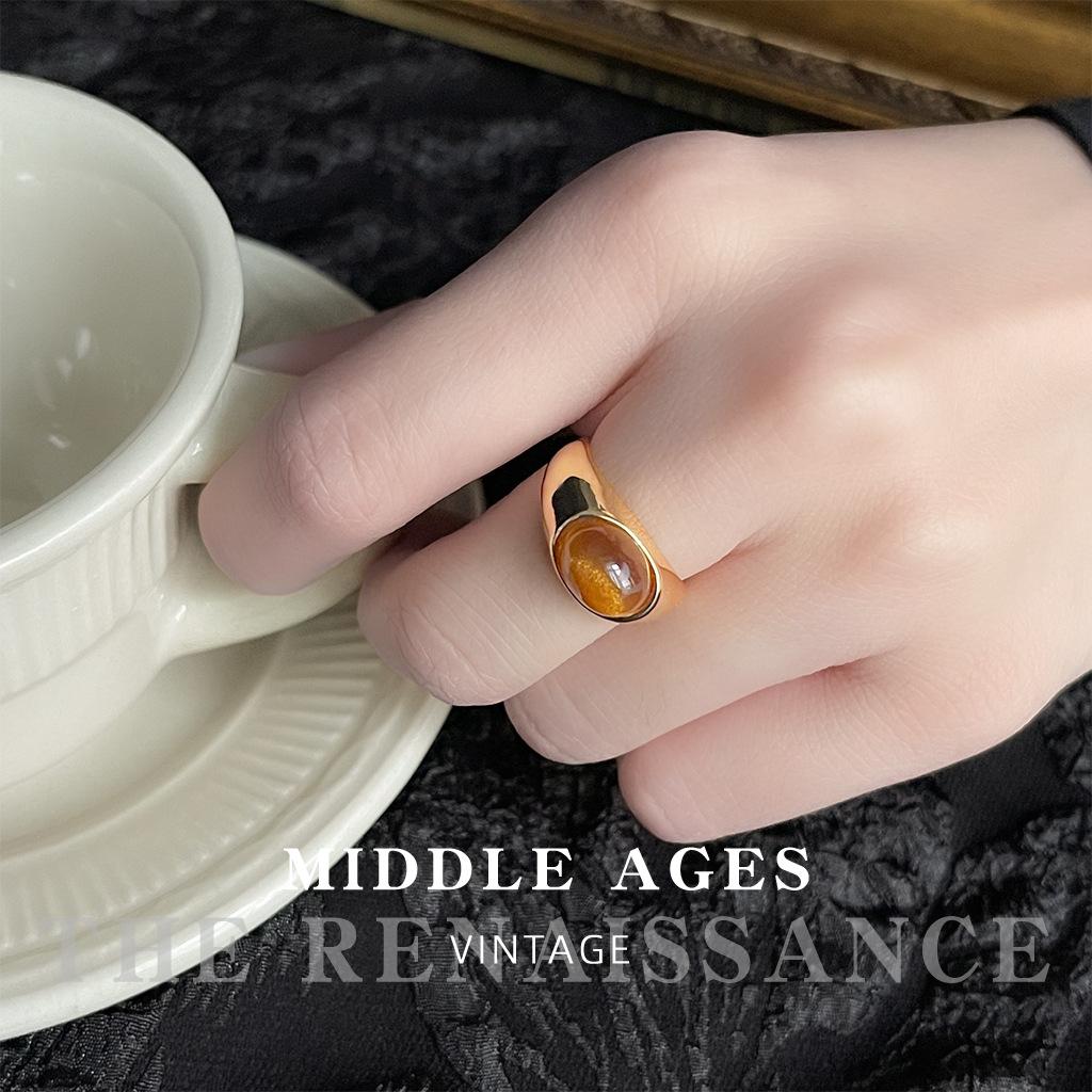 Покрытое настоящим золотом кольцо на указательный палец цвета загара Майяра, литературное ретро, открытое регулируемое кольцо