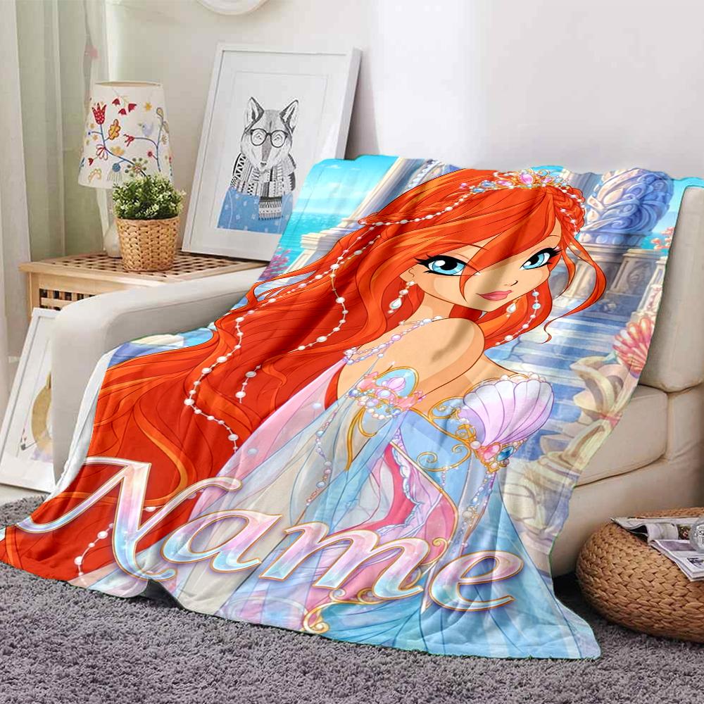 Custom Name Winx Club Theme Printed Blanket Perfect For Couch Bed Travel Outdoor Use Machine Washable Cozy Durable