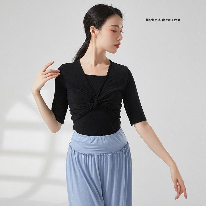 Dámský cvičební úbor pro čínský klasický tanec - Top s dlouhým rukávem, Moderní zeštíhlující design
