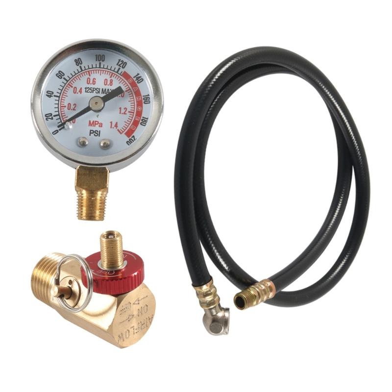 0-200PSI Pressure Gauge Air Tank Testing Kit With Brass Valves Leak Detector For Industrial Vehicle Maintenance