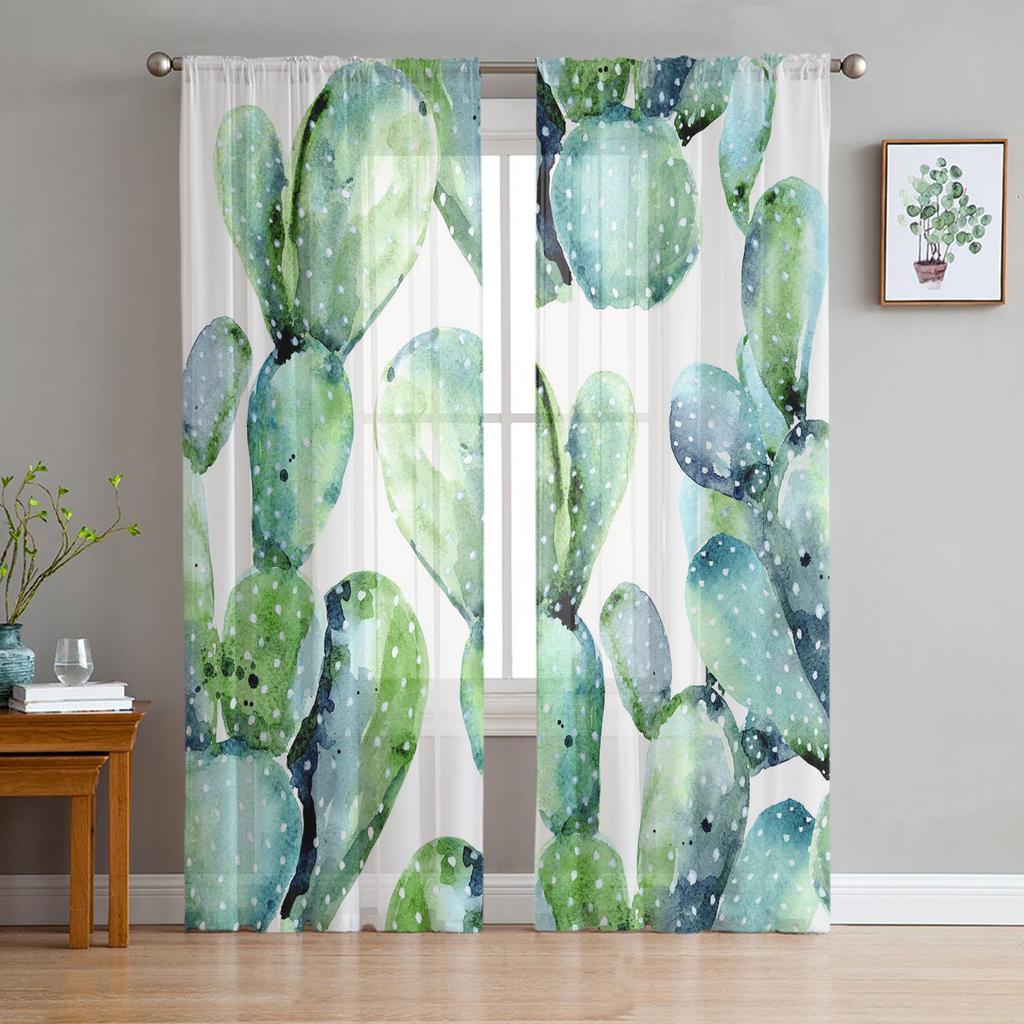 Succulent Cactus Modern Curtains For Living Room Transparent Tulle Curtains Window Sheer For The Bedroom Accessories Decor