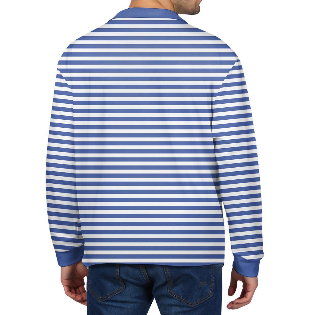 Men's Casual Striped Print Button-Up Long-Sleeve Tops
