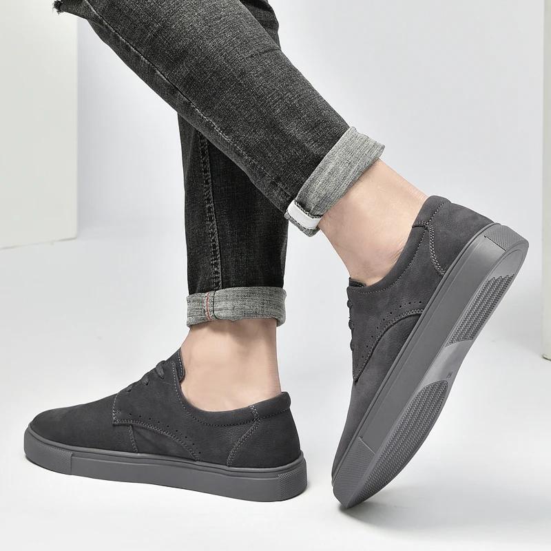 Genuine Leather men shoes Autumn Winter Men Shoes lace up Outdoor Casual Shoe Flat Shoe Breathable Non-slip Walking Shoes Men