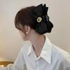 Large Distressed Black Flower Bow Claw Clip - High-End French Hair Accessory for Women