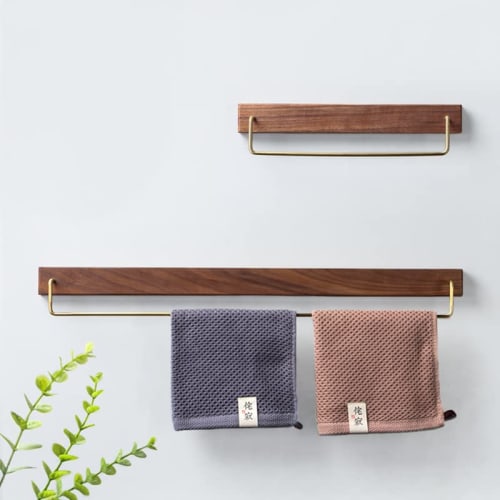 Usumairu Towel Rack, Face Towel Hanger, Brass and Natural Wood, Bathroom Wall Mount, Toilet, Simple, Vintage Style, Impact Resistant, Rust Resistant,