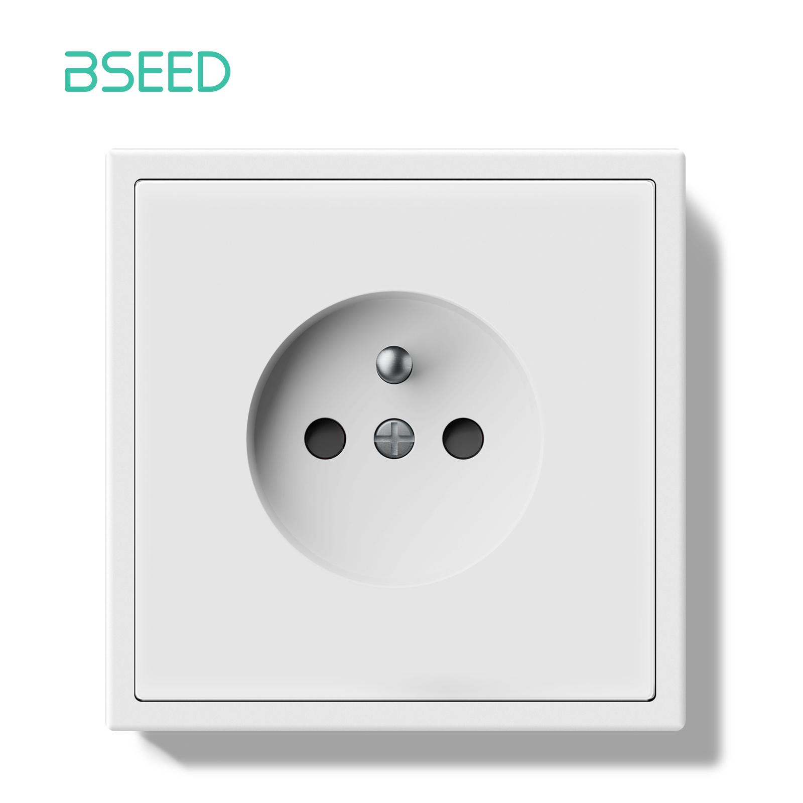 

BSEED 1/2Gang Mechanical Button Light Switch 1/2Way Wall Switches Plus French Sockets Power Outlets Plastic Panels White Series French Sockets