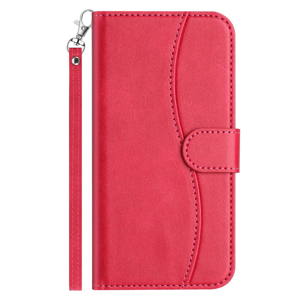 For iPhone 16 Plus Stand Case with Strap PU Leather Wallet Phone Cover S Shape Stitching Design