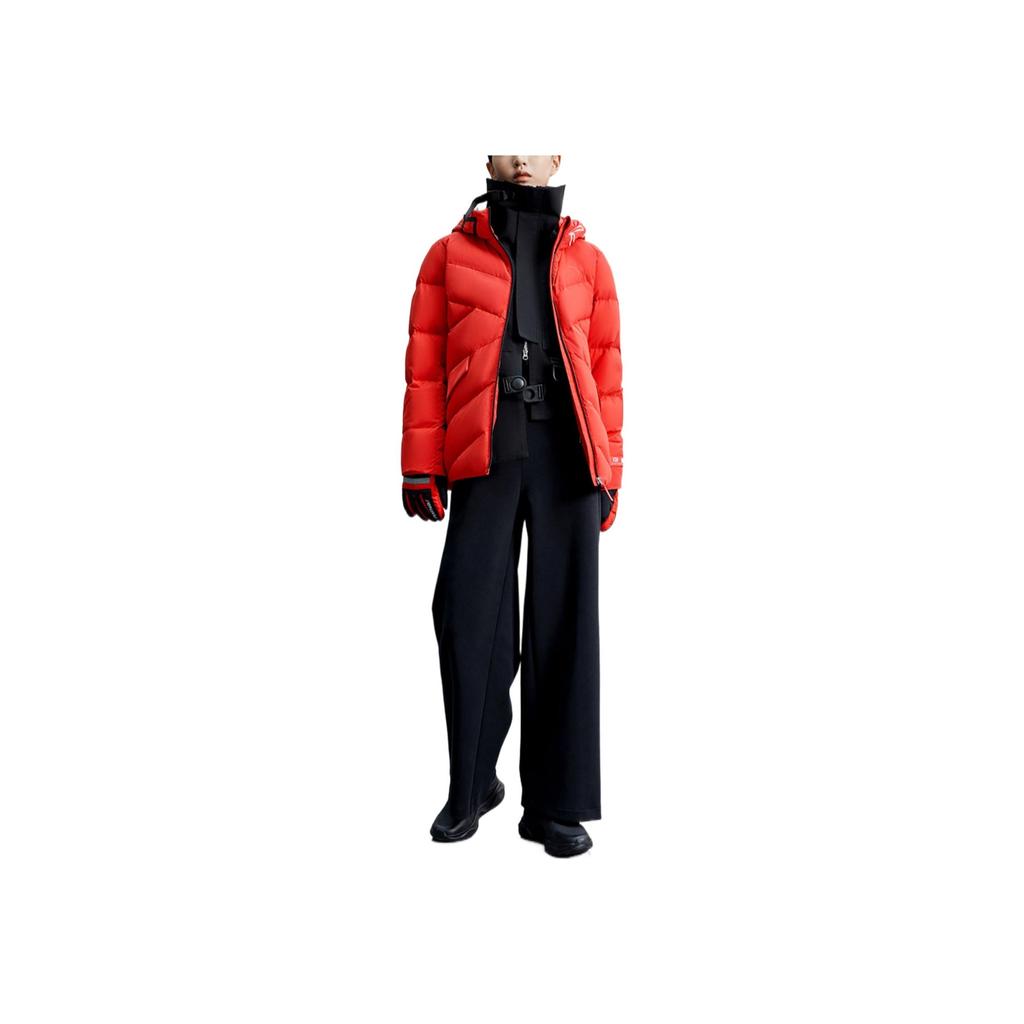 Anta Letter Print Pattern Zipper Hooded Down Jacket Women Outerwear Red 162247910-2