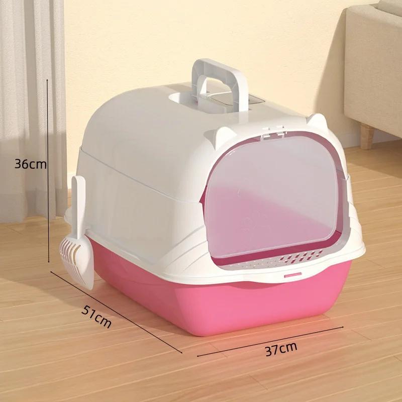 Large Pet Cat Toilet Totally Enclosed Cat Litter Box Detachable Litter Pan Anti-Splash Dog Toilet Pet Bedpans with Litter Scoop
