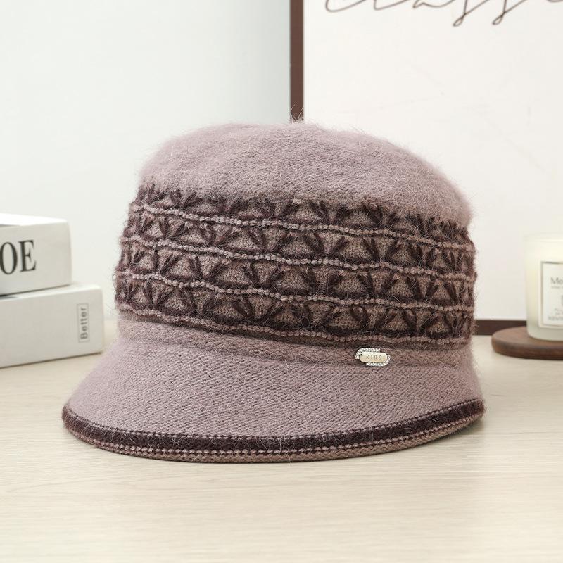 Autumn and Winter Hat for Women with High End Temperament Mother Hat Fashionable Versatile Knitted Hat Windproof Ear Protection Warm Hat