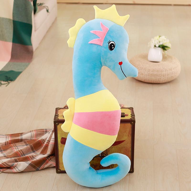 50cm Zeepaardje Pluche Speelgoed Kleurrijk Gevuld Waterdier Groen Roze Geel Blauw Slaapkussen Kussen Cadeau 50cm blue