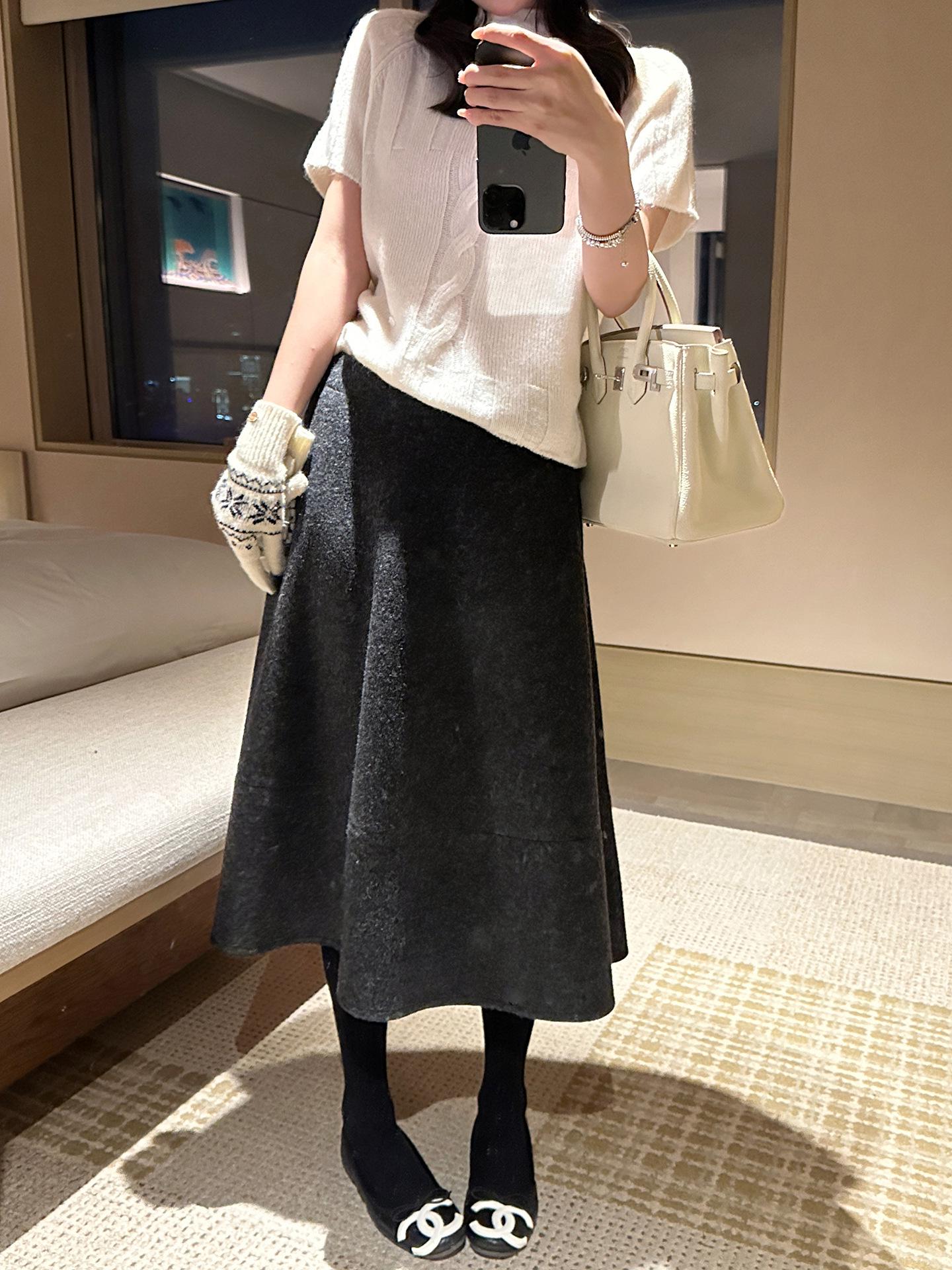 Baisiwang High-Waisted Wool Blend A-Line Skirt - Women s Slimming Mid-Length for Winter L темно-серого