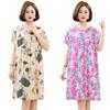 Summer Cotton Silk Knee-Length Floral Dress for Middle-Aged and Elderly Women - Short Sleeved, Lightweight, Plus Size, Loose Fit
