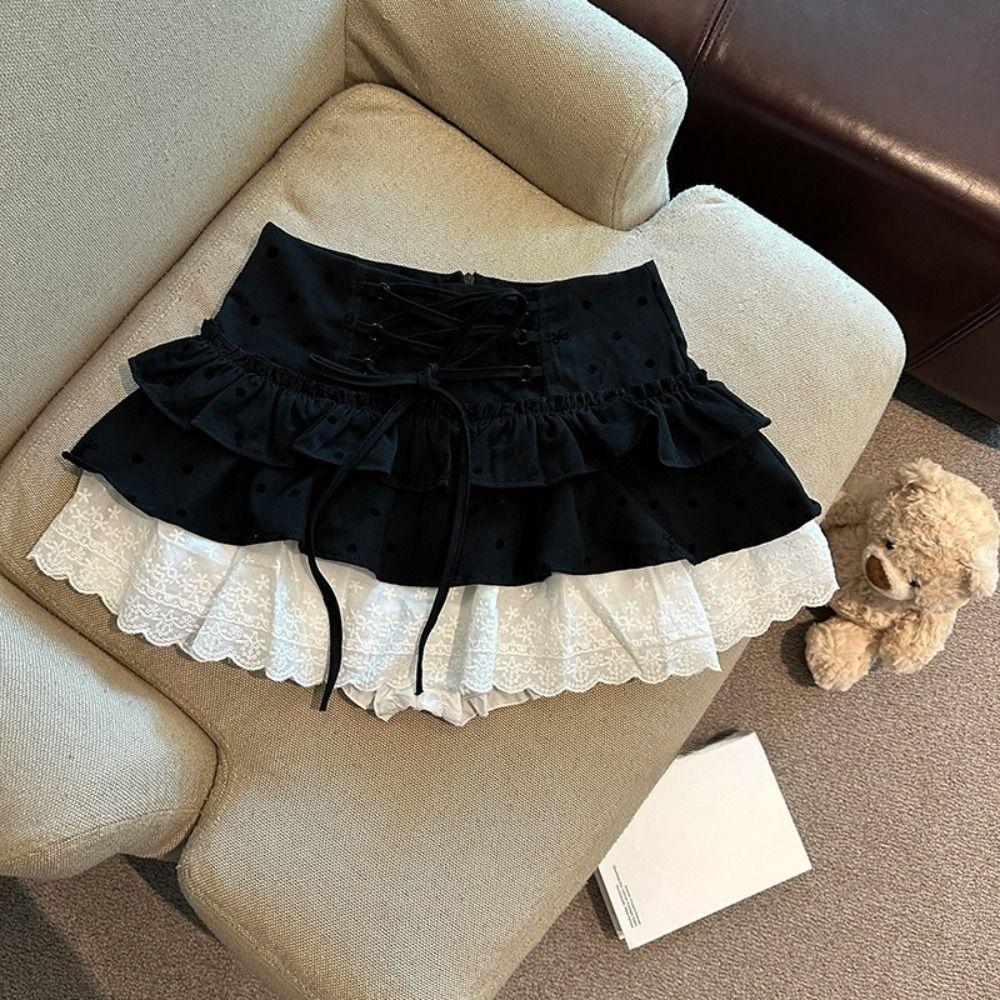 Lace Short Puff Skirt Sweet A-line Cake Shirt Short Fashion Mini Cake Skirt  Streetwear