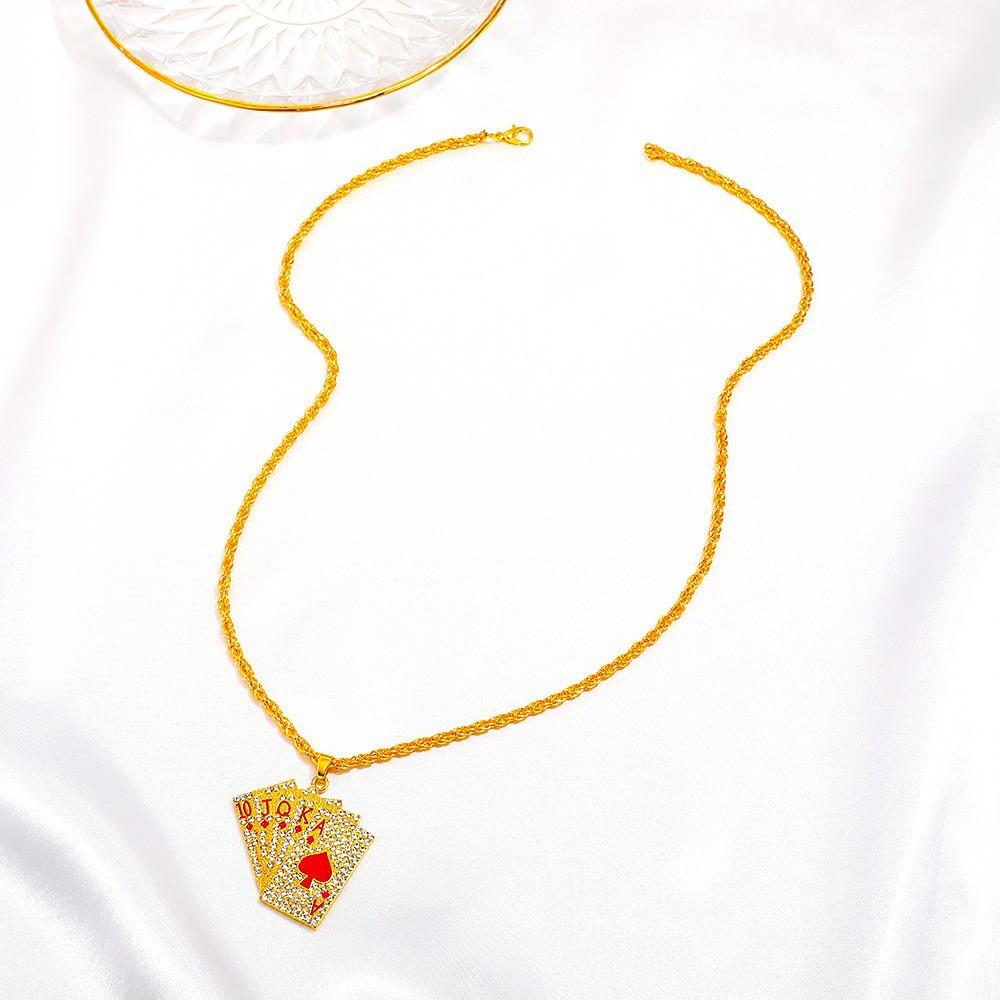 Personalized creative diamond-encrusted playing card necklace cool fun funny anti-truth personality Internet celebrity necklace item jewelry