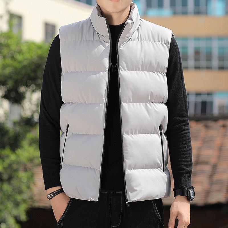 Autumn Winter Padded Vest Men Casual Stand Collar Down Cotton Waistcoat Lightweight Warm Plus Size Sleeveless Cardigan Vest
