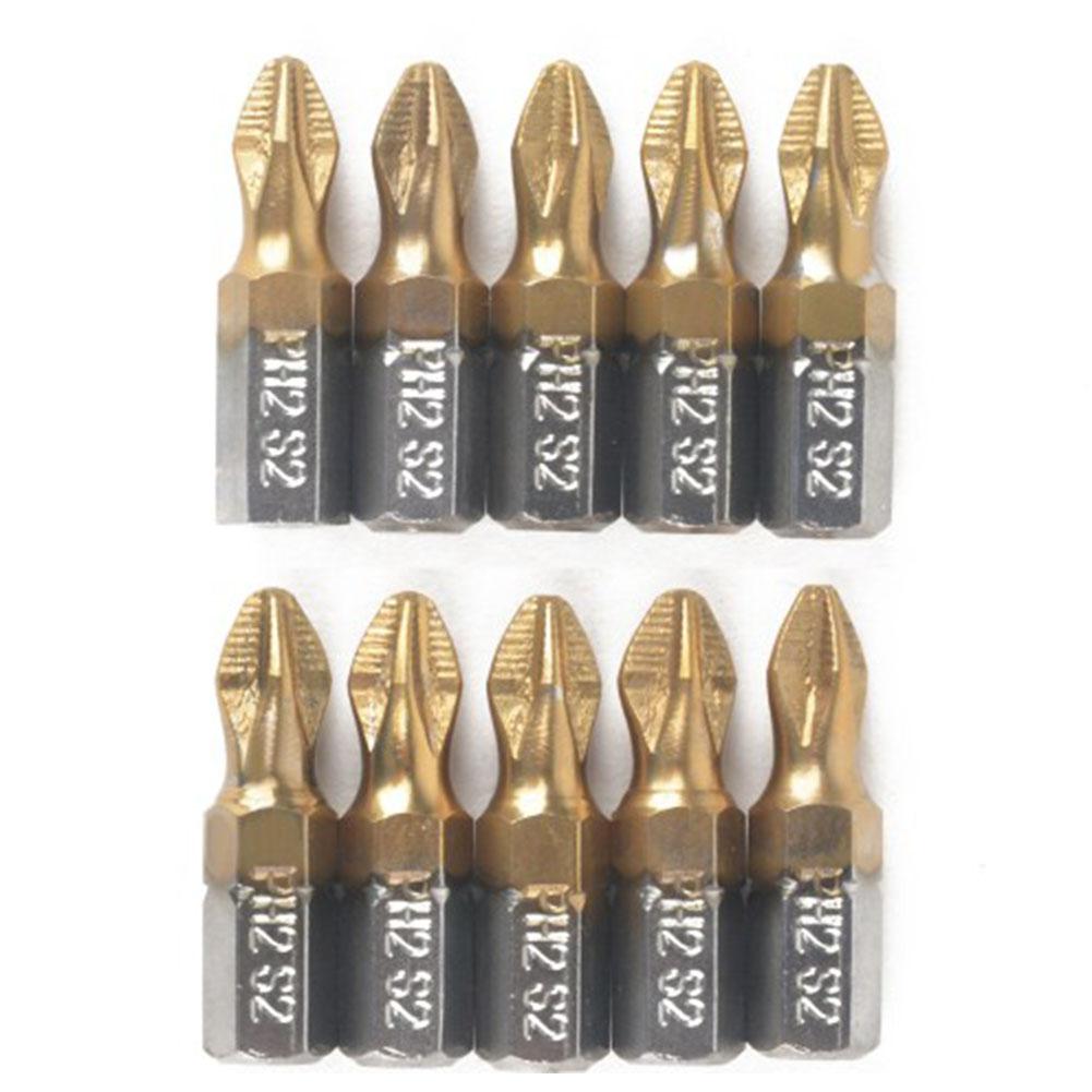 10pcs PH2 Screwdriver Bits 25mm 1/4 Inch Shank Titanium Coated Screwdriver Bits Electric Drill Bit for Power Tools