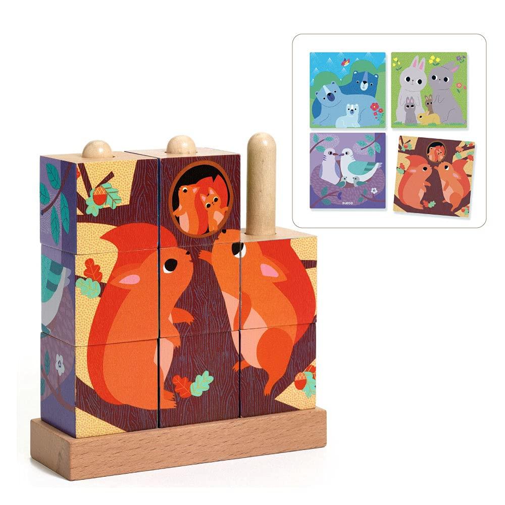 DJECO Forest 3D Wooden Building Picture Educational Toy with Animal Montessori Ages and Boys and Baby Gift for Baby Kindergarten Summer Kids Puzzle-Up