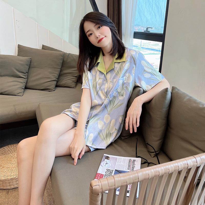 

Темперамент Тюльпан Осень Длинный рукав Ледяной шелк Пижама Женский костюм Женщины могут носить Домашнюю одежду Костюм из двух частей XL