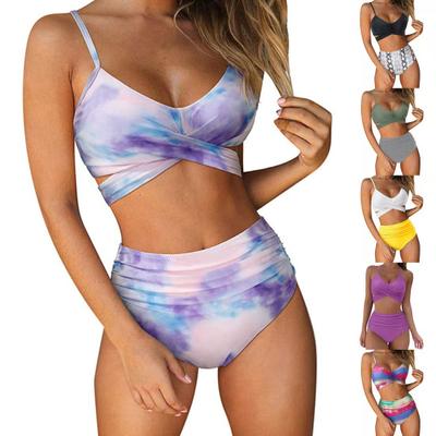 2 pezzi/set costume da bagno stampato sexy senza ferretto bikini set anteriore incrociato per l'estate