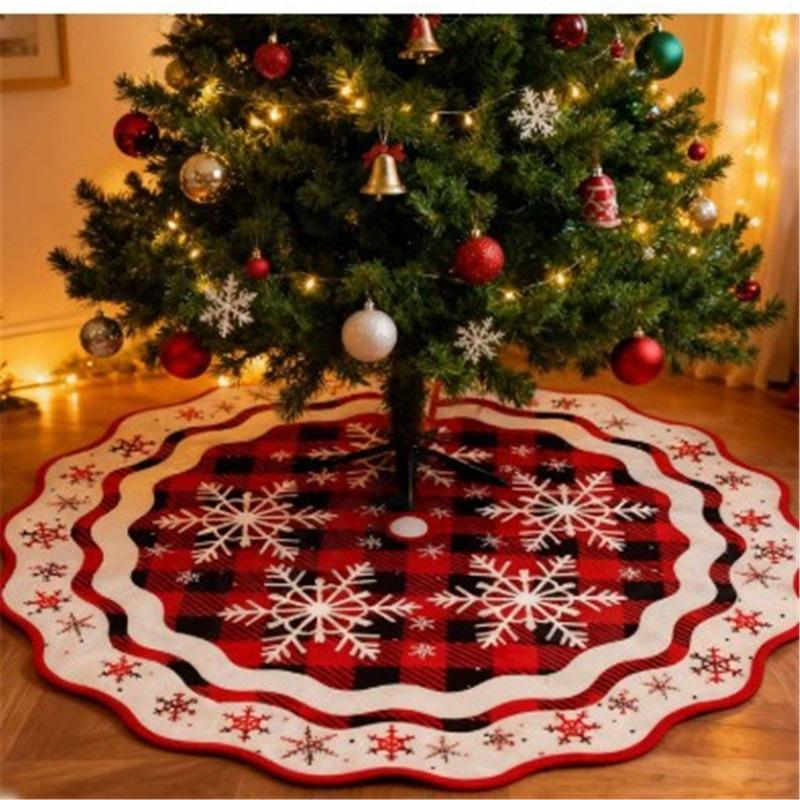 Christmas Tree Skirt Round Xmas Tree Base Cover Holiday Printed Tree Apron for Christmas Party Home Decor