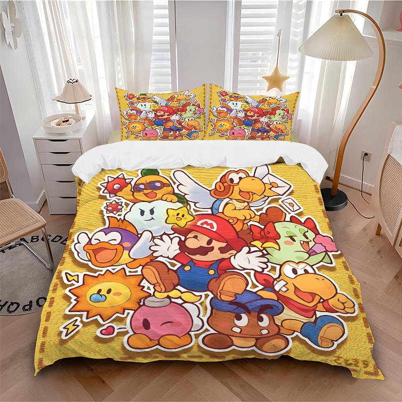 

3pcs bedding set Mario Characters Includes 1 Comforter+2 Pillowcases, Without Pillow Inserts, Soft Comfortable, Lightweight Breathable257 135x200cm