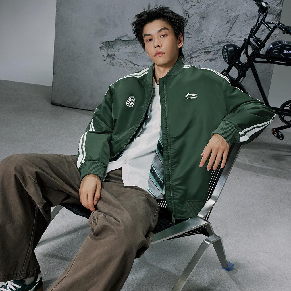 Li Ning Sports Lifestyle Series Loose Simple Printed Comfortable Casual Versatile Baseball Collar Cotton Jacket Unisex Jacket AJMV295-4