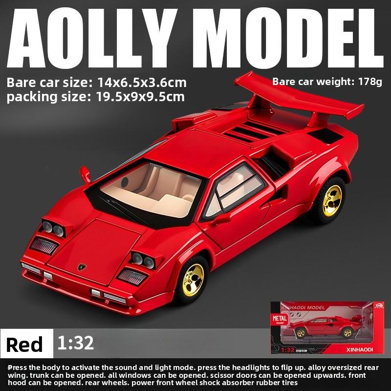 1:32 Countach LP500S Supercar Spielzeugauto Modell Rad Lenkung Geräusch und Licht Kinderspielzeug Sammlerstücke Geburtstagsgeschenke