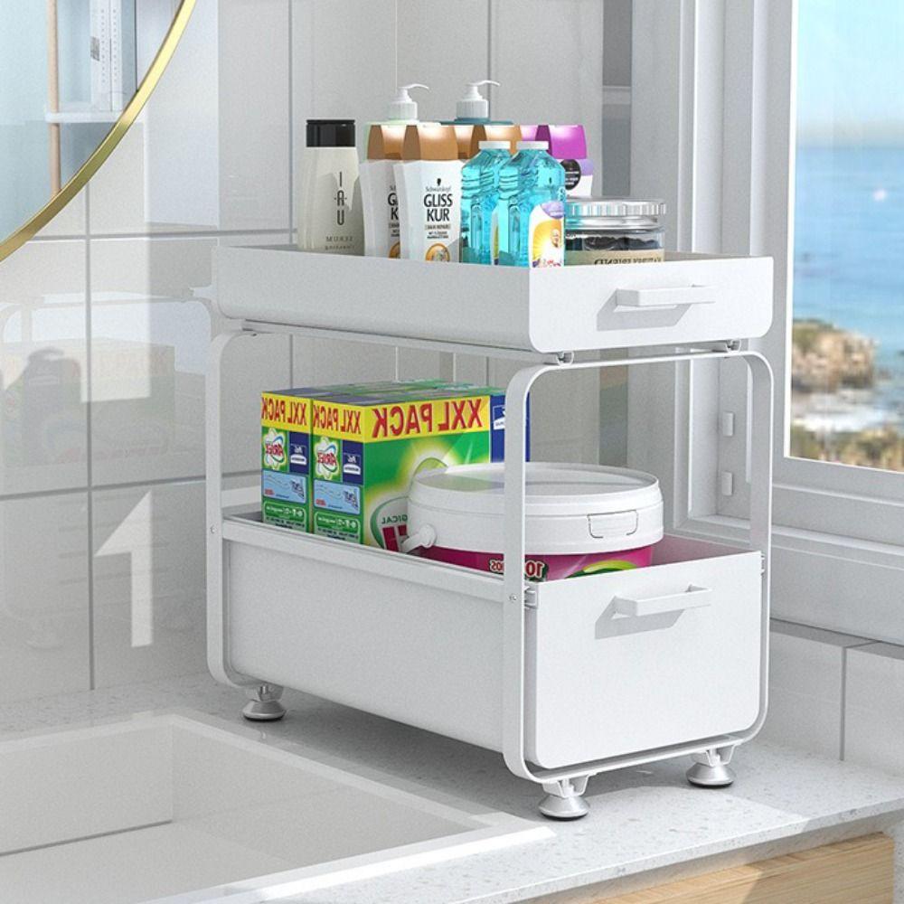 Double-layer Kitchen Sink Rack Carbon Steel Sliding Rack New Seasoning Storage Rack  Countertop Use