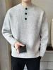 Gray Retro Henley Neck Men's Winter Sweater - Warm, High-End Knit for Cold Protection