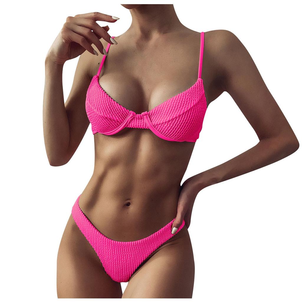 Women Solid Lace Bikini Set Push Up Swimsuit Beachwear Padded Swimwear