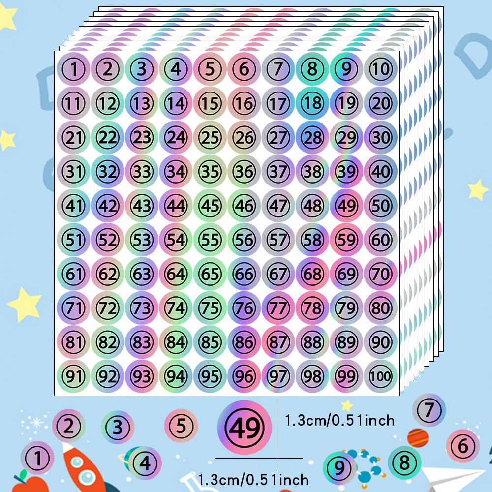 Color-Changing 13mm Round Number Stickers: 1-100 Consecutive, Adhesive, Waterproof Labels