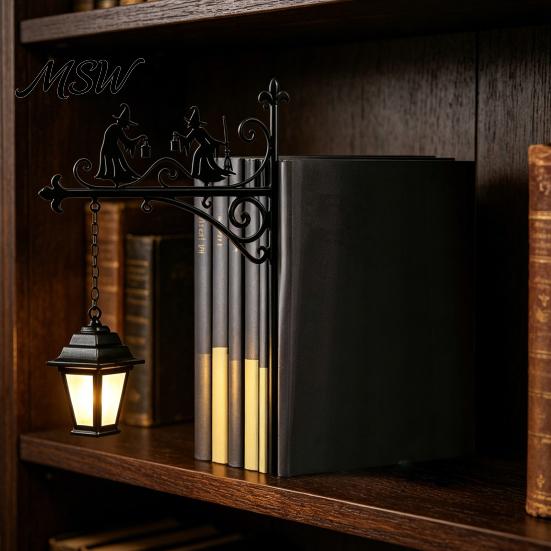 Lampă de Bibliotecă Anti-orbire Felinar de Bibliotecă, Iluminat Decorativ pentru Rafturi de Cărți, Pălărie de Vrăjitoare pentru Colțul de Lectură, Suport de Cărți din Fier Vintage Stil European Metalic cu