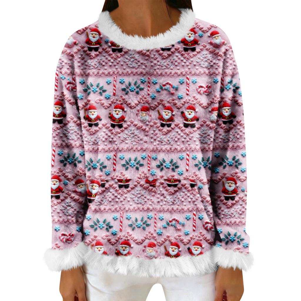 Women's Casual Fleece Sweatshirt  Long-Sleeve Round  Neck Casual Comfortable Loose-Fit Lightweight Women's Flannel Sweatshirt