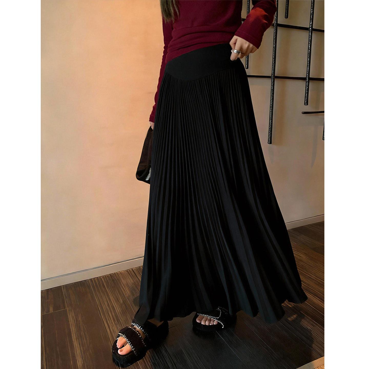 2026 High Waist Pleated Mesh Maternity Skirt - A-line, Long, Casual for Spring/Summer/Autumn 2XL