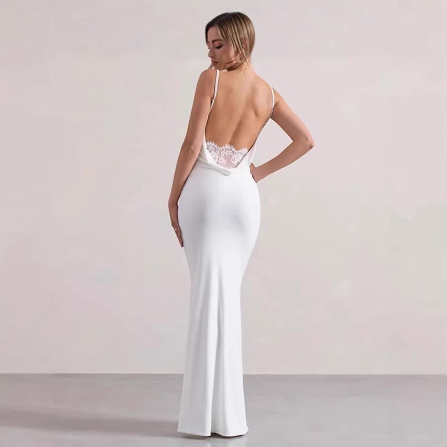 Spot pure desire sexy suspenders show figure halter slim fit European and American buttocks fishtail skirt long dress