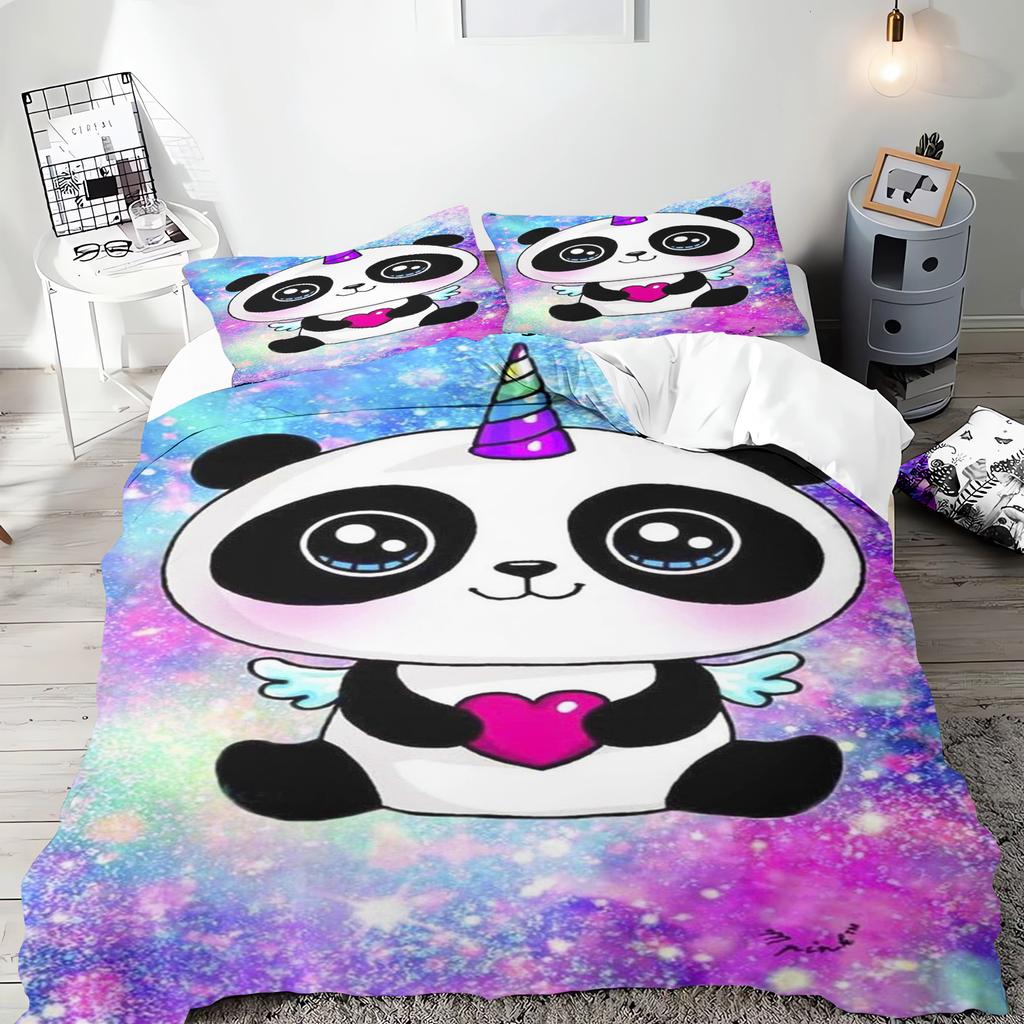 Cartoon Panda Anime Cute Duvet Cover Home Pillowcase Set Adult Bedroom Children Comforter Bedding