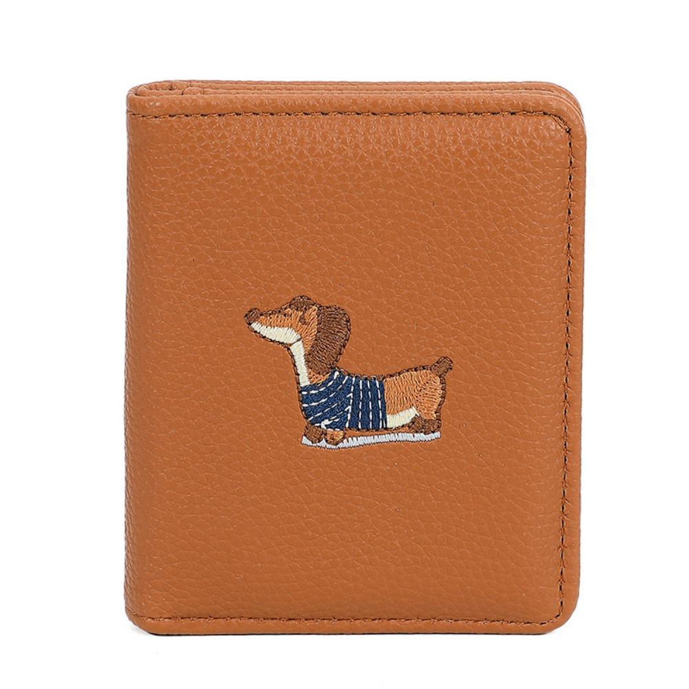 PU Leather Sausage Dog Organ Card Bag Solid Color Leather Card Holder Short Coin Purse  Work