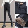 Pantalon Molleton d'Agneau Pieds Femme Automne et Hiver Taille Haute Stretch Moulant Fin Noir Fond Chaud Denim Chaud Coton Pantalon Femme