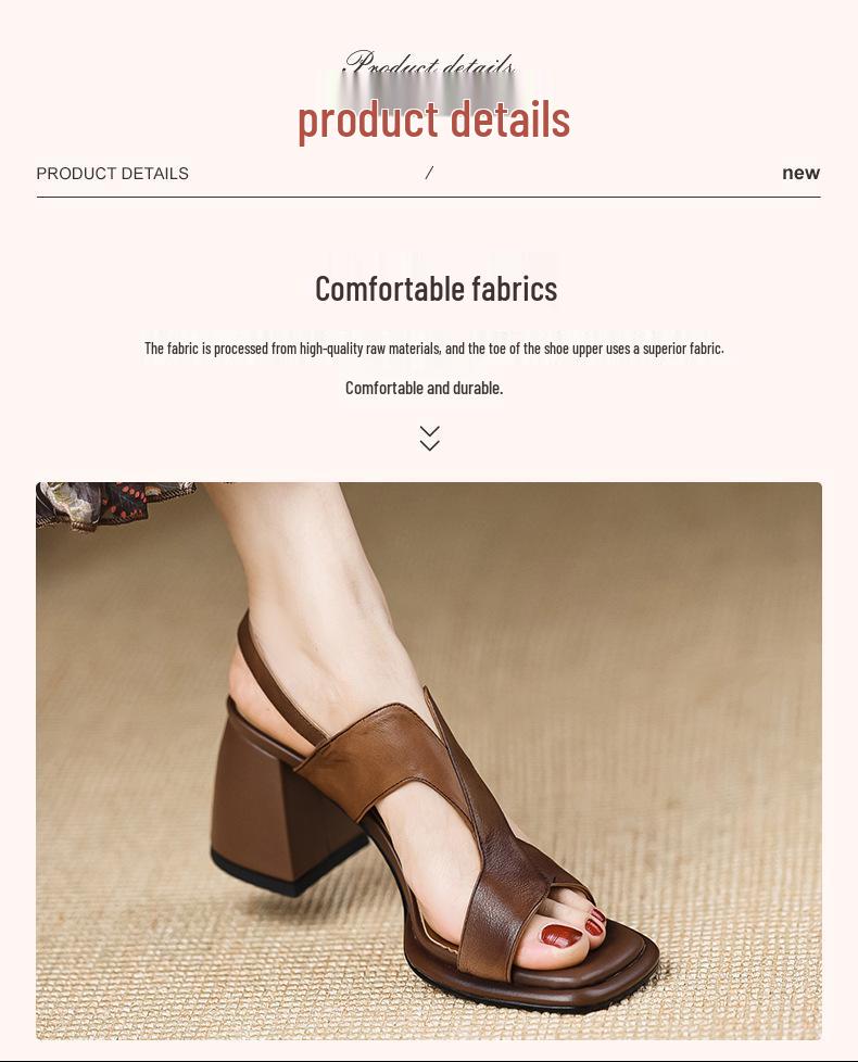 Women's Retro Brown Chunky Heel Sandals - Open-Toe, Single Strap, Comfortable High Heels